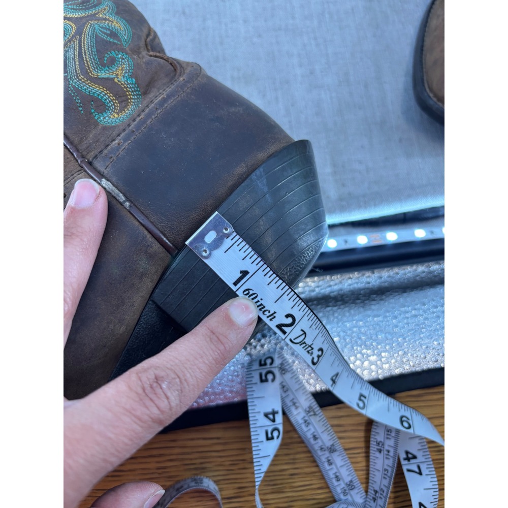 Justin Boots Stampede Durant Brown Leather Square Toe Cowboy Boots Women's 8 B - Picture 10 of 10